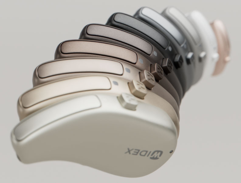 Widex hearing aids in a variety of colors