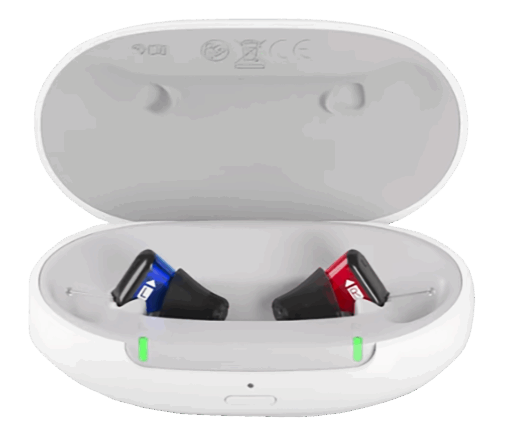 Signia hearing aids in their case